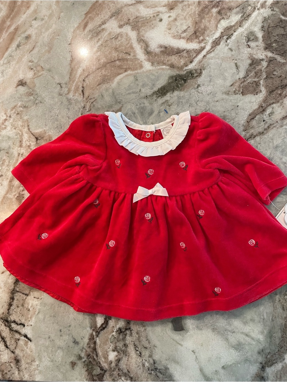 Little Me Red Rose Velour Long Sleeve Dress 3 Months